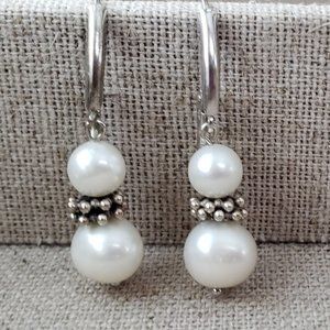 Sterling Silver Genuine Pearl Drop Earrings